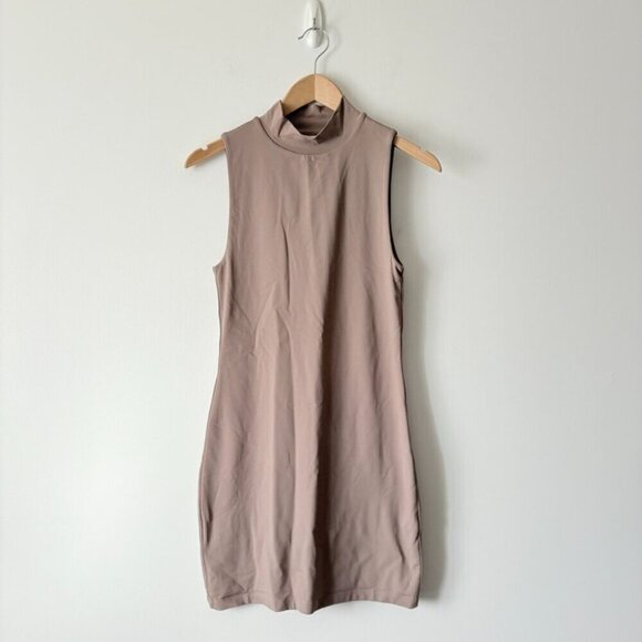 Aritzia Babaton Contour Mockneck Mini Dress Nude Taupe Size Medium - Picture 2 of 6